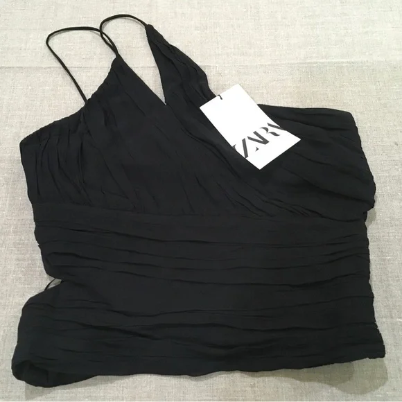 ZARA ASYMMETRIC ONE SHOULDER Crop Top Pleated size s new - Picture 4 of 9